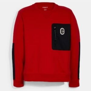 PRE-LOVED Coach Bold Red Crewneck Sweater with Black Accents (Size: XXL)